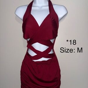 Crisscross Halter Cutout Dress in Wine